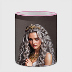 Кружка 3D Девушка с пепельно-серыми вьющимися волосами, цвет: 3D-розовый кант — фото 2