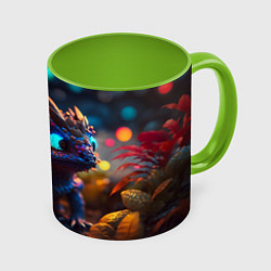 Кружка 3D Дракончик и осень, цвет: 3D-белый + светло-зеленый