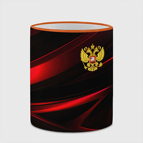Кружка цветная Золотистый герб России / 3D-Оранжевый кант – фото 2