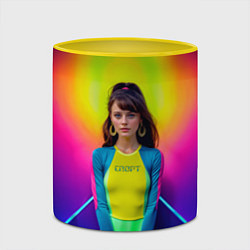 Кружка 3D Девушка гимнастка в неоновом зале, цвет: 3D-белый + желтый — фото 2