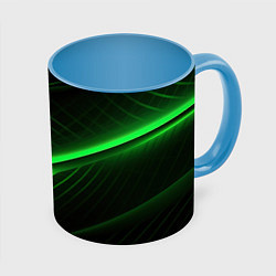 Кружка 3D Зеленые полосы на черном фоне, цвет: 3D-белый + небесно-голубой
