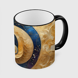 Кружка 3D Синий золотой декоративный орнамент, цвет: 3D-черный кант
