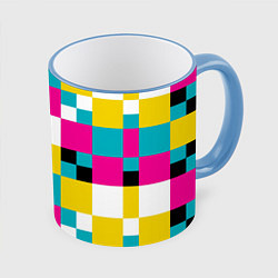 Кружка 3D Геометрический ретро узор cmyk, цвет: 3D-небесно-голубой кант