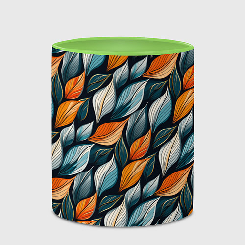 Кружка цветная Узор из листьев поздняя осень / 3D-Белый + светло-зеленый – фото 2