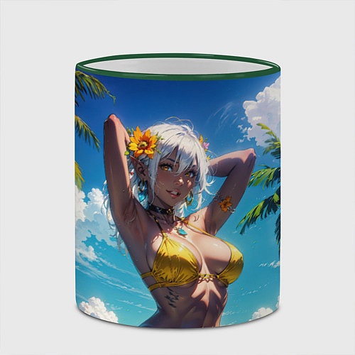 Кружка цветная Девушка в желтом купальнике / 3D-Зеленый кант – фото 2