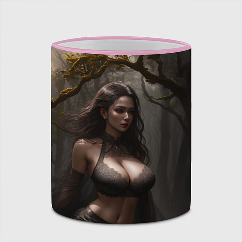 Кружка цветная Девушка в лесу на фоне луны / 3D-Розовый кант – фото 2