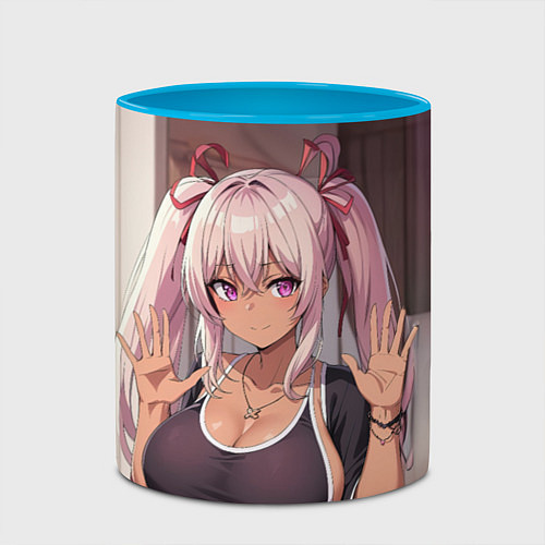 Кружка цветная Милая аниме блондинка / 3D-Белый + небесно-голубой – фото 2