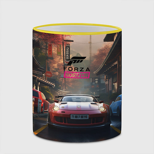 Кружка цветная Forza Horizon racing game / 3D-Желтый кант – фото 2