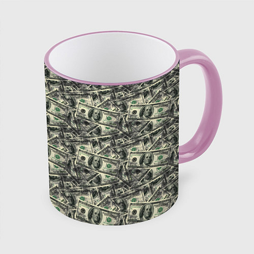 Кружка цветная Американские доллары / 3D-Розовый кант – фото 1