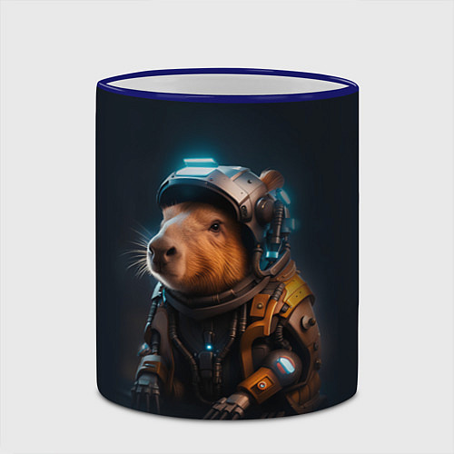 Кружка цветная Cool capybara - cyberpunk - neural network / 3D-Синий кант – фото 2