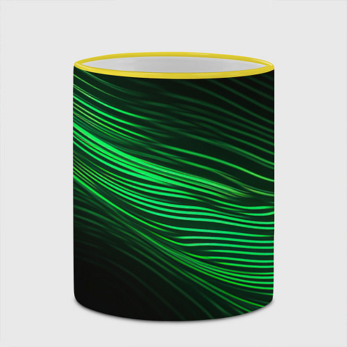 Кружка цветная Green neon lines / 3D-Желтый кант – фото 2