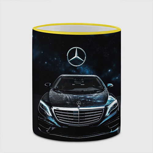 Кружка цветная Mercedes Benz space background / 3D-Желтый кант – фото 2