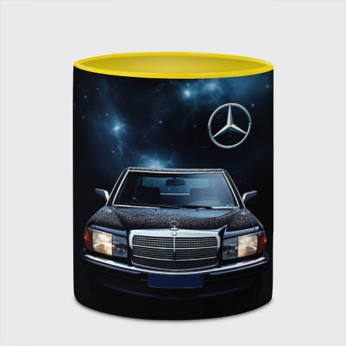 Кружка цветная Мерседес черное небо / 3D-Белый + желтый – фото 2