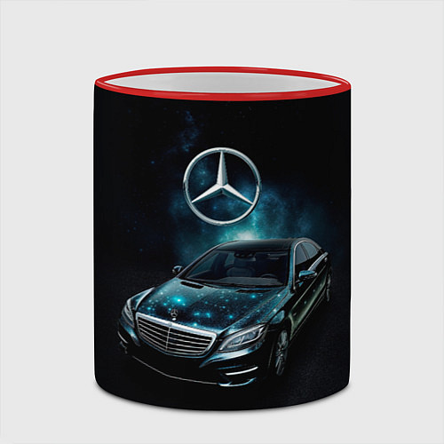 Кружка цветная Mercedes Benz dark style / 3D-Красный кант – фото 2