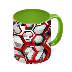 Кружка 3D Кибер Hexagon Красный, цвет: 3D-белый + светло-зеленый