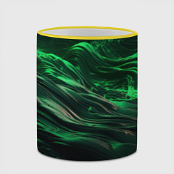 Кружка 3D Зеленые абстрактные волны, цвет: 3D-желтый кант — фото 2