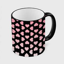 Кружка 3D Розовые сердечки на чёрном, цвет: 3D-черный кант