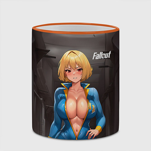 Кружка цветная Fallout anime girl / 3D-Оранжевый кант – фото 2