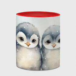 Кружка 3D Милые пингвины акварель, цвет: 3D-белый + красный — фото 2