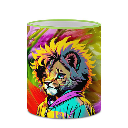 Кружка цветная Funny lion cub - pop art / 3D-Светло-зеленый кант – фото 2
