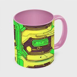 Кружка 3D Кибер схемы ксилотно-зелёные, цвет: 3D-белый + розовый