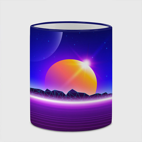Кружка цветная Mountains - sun - space - vaporwave / 3D-Синий кант – фото 2