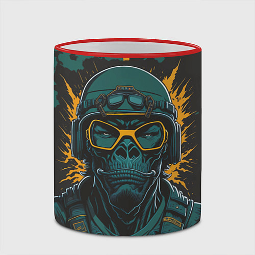 Кружка цветная Горилла в желтых очках / 3D-Красный кант – фото 2