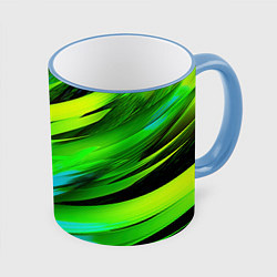 Кружка 3D Green abstract, цвет: 3D-небесно-голубой кант