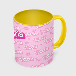 Кружка 3D Виктория - паттерн Барби розовый, цвет: 3D-белый + желтый