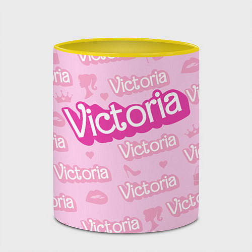 Кружка цветная Виктория - паттерн Барби розовый / 3D-Белый + желтый – фото 2