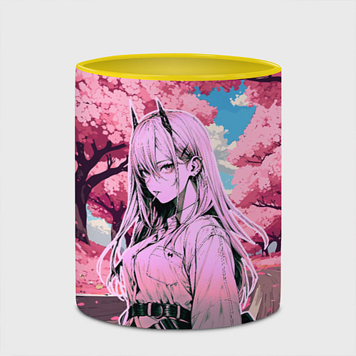 Кружка цветная Пауэр - Человек бензопила / 3D-Белый + желтый – фото 2