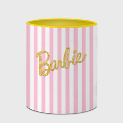 Кружка 3D Barbie - золотая надпись и бело-розовые полосы, цвет: 3D-белый + желтый — фото 2