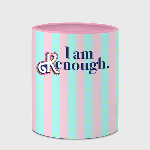 Кружка цветная I am Kenough - фраза и костюм Кена в полоску / 3D-Белый + розовый – фото 2
