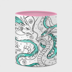 Кружка 3D Дракон Хаку в стиле тату: белый и бирюзовый паттер, цвет: 3D-белый + розовый — фото 2