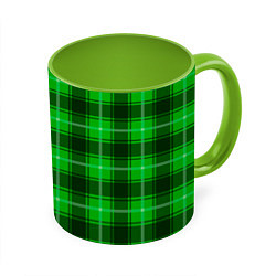 Кружка 3D Шотландка ярко-зелёный, цвет: 3D-белый + светло-зеленый