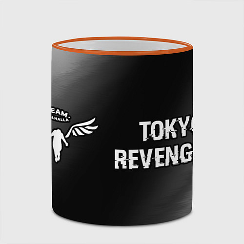 Кружка цветная Tokyo Revengers glitch на темном фоне: надпись и с / 3D-Оранжевый кант – фото 2