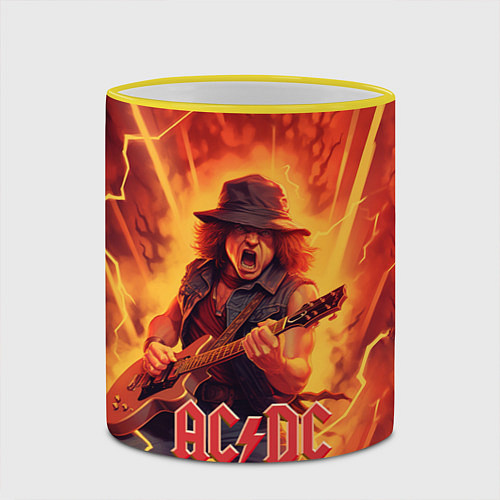 Кружка цветная ACDC rock music fire / 3D-Желтый кант – фото 2