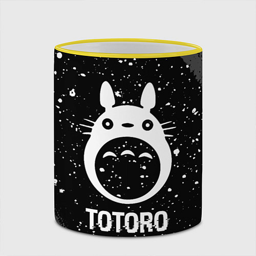 Кружка цветная Totoro glitch на темном фоне / 3D-Желтый кант – фото 2