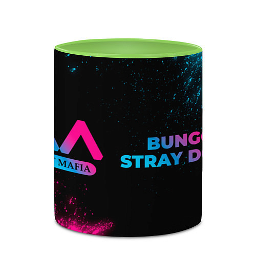 Кружка цветная Bungo Stray Dogs - neon gradient: надпись и символ / 3D-Белый + светло-зеленый – фото 2