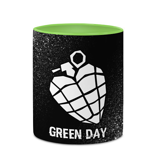 Кружка цветная Green Day glitch на темном фоне / 3D-Белый + светло-зеленый – фото 2