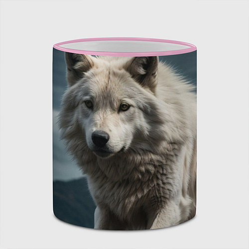 Кружка цветная Белый волк вожак стаи / 3D-Розовый кант – фото 2