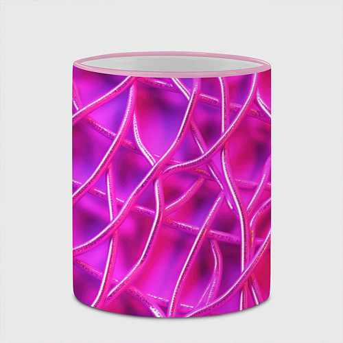 Кружка цветная Розовые абстрактные трубочки / 3D-Розовый кант – фото 2