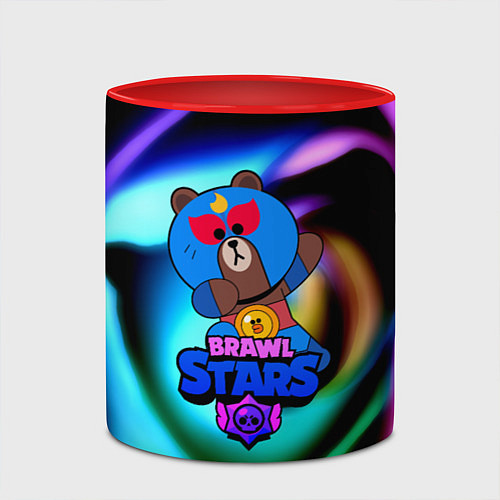 Кружка цветная Brawl stars neon teddy / 3D-Белый + красный – фото 2