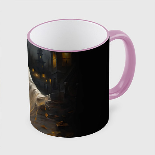 Кружка цветная Приведение с тыквой / 3D-Розовый кант – фото 1