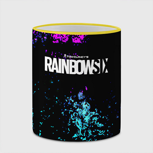 Кружка цветная Rainbow six неоновые краски / 3D-Желтый кант – фото 2