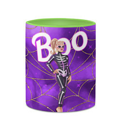 Кружка 3D Барби в костюме скелета: паутина и фиолетовый дым, цвет: 3D-белый + светло-зеленый — фото 2