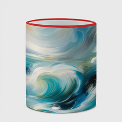 Кружка 3D Штормовые волны океана, цвет: 3D-красный кант — фото 2