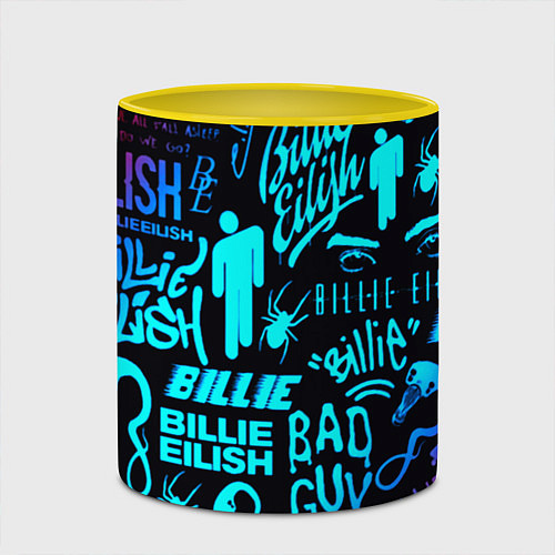 Кружка цветная Billie Eilish neon pattern / 3D-Белый + желтый – фото 2