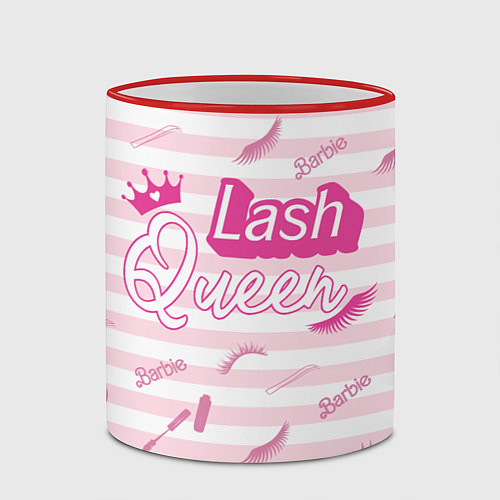 Кружка цветная Lash queen - pink Barbie pattern / 3D-Красный кант – фото 2