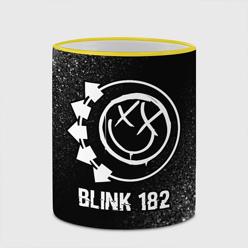Кружка цветная Blink 182 glitch на темном фоне / 3D-Желтый кант – фото 2
